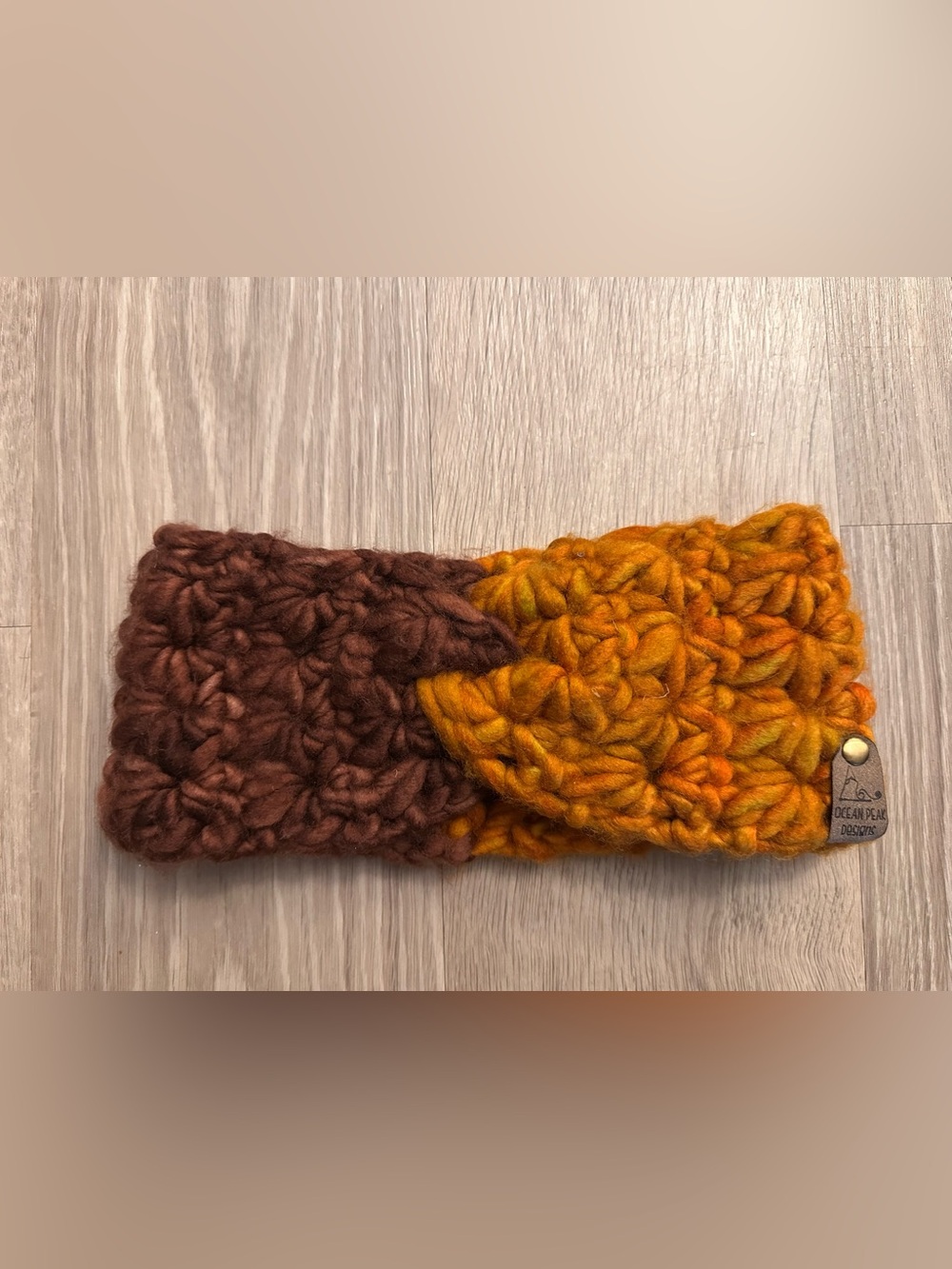 Oceanpeak 🌊 Hand-Knit Two-Tone Headband in Brown and Amber